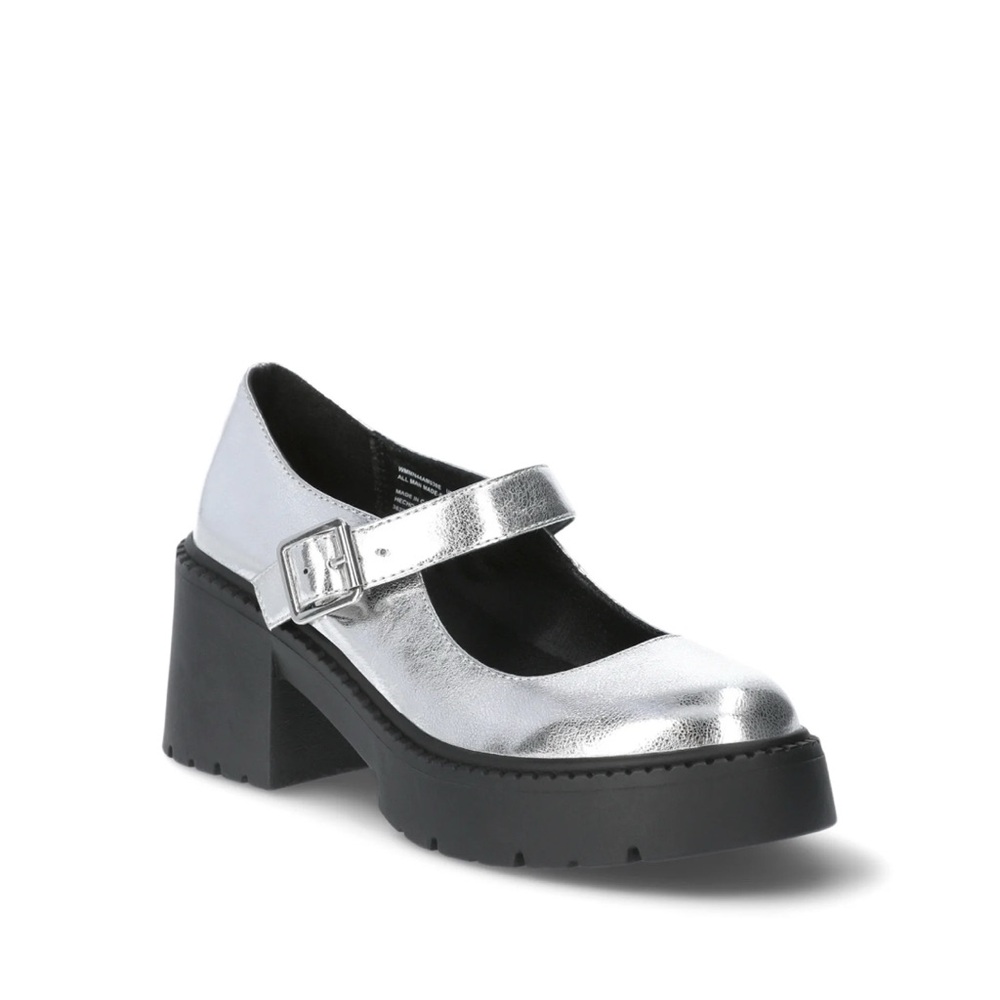 Madden NYC Women's Lug Sole Maryjane Shoes Silver Various Sizes   NWT